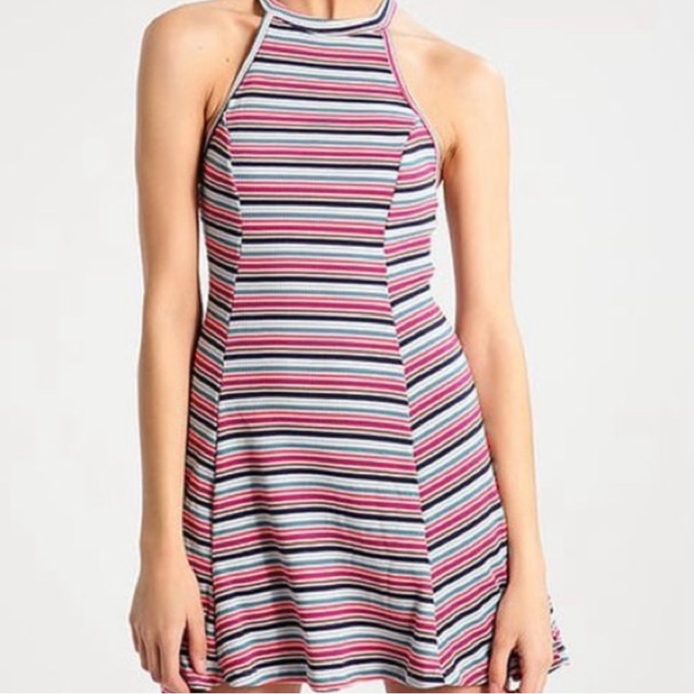 Hollister Multicolored Striped High Neck Fit and Flare Skater Dress